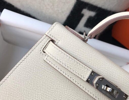 Replica Hermes Kelly Bag Hermes 19CM Epsom Shoulder Mini Bag Beige Silver buckle 20457 7