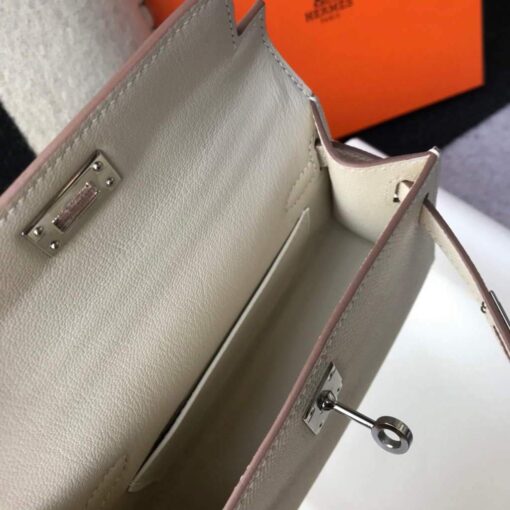 Replica Hermes Kelly Bag Hermes 19CM Epsom Shoulder Mini Bag Beige Silver buckle 20457 8