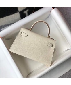 Replica Hermes Kelly Bag Hermes 19CM Epsom Shoulder Mini Bag Beige Gold buckle 20458