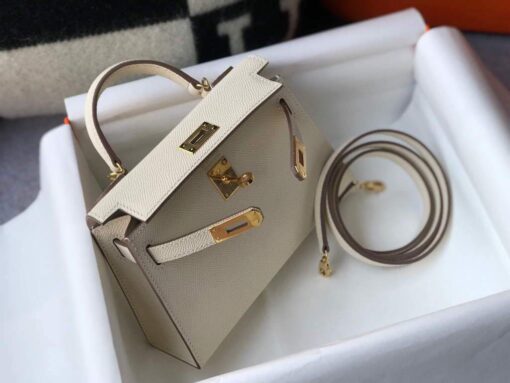 Replica Hermes Kelly Bag Hermes 19CM Epsom Shoulder Mini Bag Beige Gold buckle 20458 4