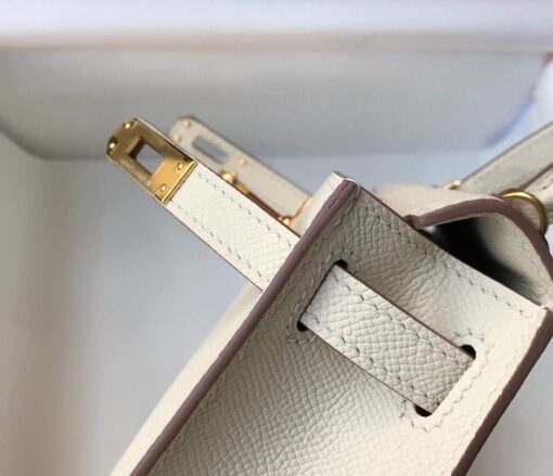 Replica Hermes Kelly Bag Hermes 19CM Epsom Shoulder Mini Bag Beige Gold buckle 20458 6