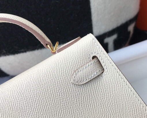 Replica Hermes Kelly Bag Hermes 19CM Epsom Shoulder Mini Bag Beige Gold buckle 20458 7