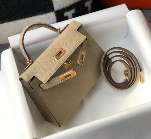 Replica Hermes Kelly Bag Hermes 19CM Epsom Shoulder Mini Bag Apricot 20466 4