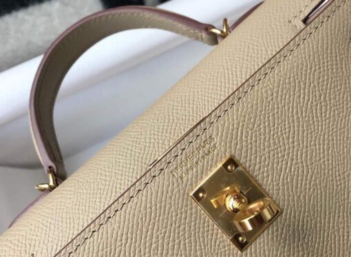 Replica Hermes Kelly Bag Hermes 19CM Epsom Shoulder Mini Bag Apricot 20466 5