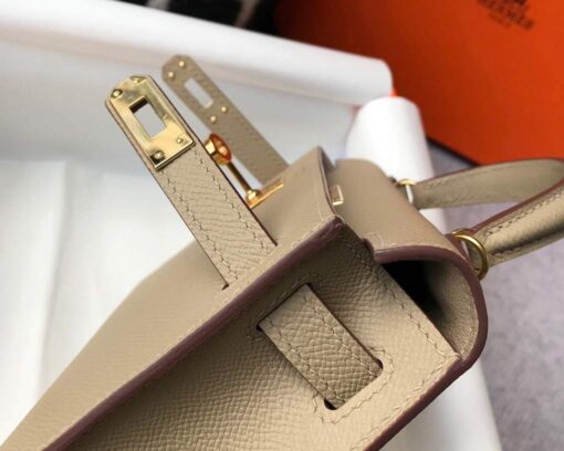 Replica Hermes Kelly Bag Hermes 19CM Epsom Shoulder Mini Bag Apricot 20466 6