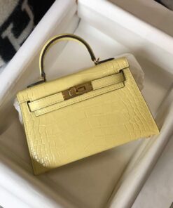 Replica Hermes Kelly Bag Designer Hermes 19CM Shoulder Mini Bag Yellow 20451