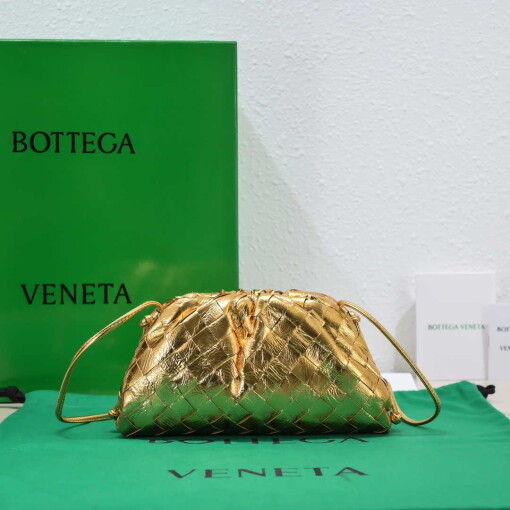 Replica BV 585852 Bottega Veneta Mini Pouch Buckskin leather clutch with strap metallic Gold