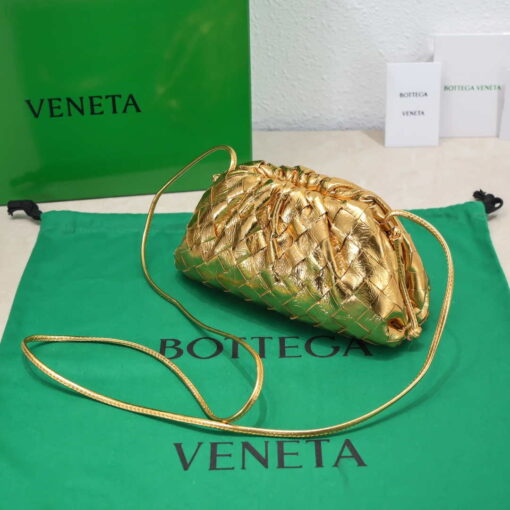 Replica BV 585852 Bottega Veneta Mini Pouch Buckskin leather clutch with strap metallic Gold 4