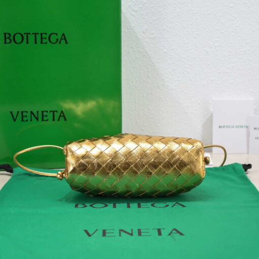 Replica BV 585852 Bottega Veneta Mini Pouch Buckskin leather clutch with strap metallic Gold 5