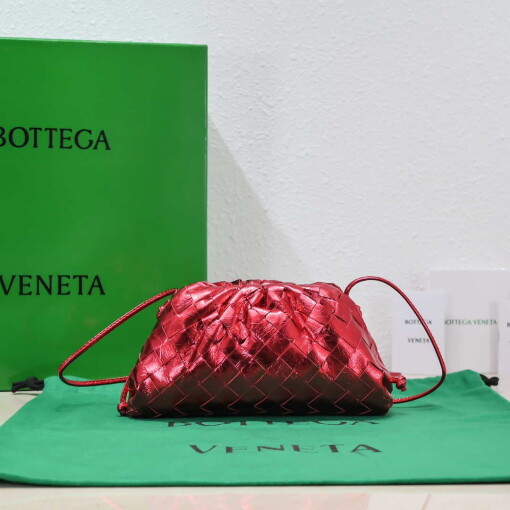 Replica BV 585852 Bottega Veneta Mini Pouch Buckskin leather clutch with strap metallic Red