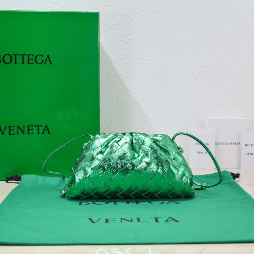 Replica BV 585852 Bottega Veneta Mini Pouch Buckskin leather clutch with strap metallic Green