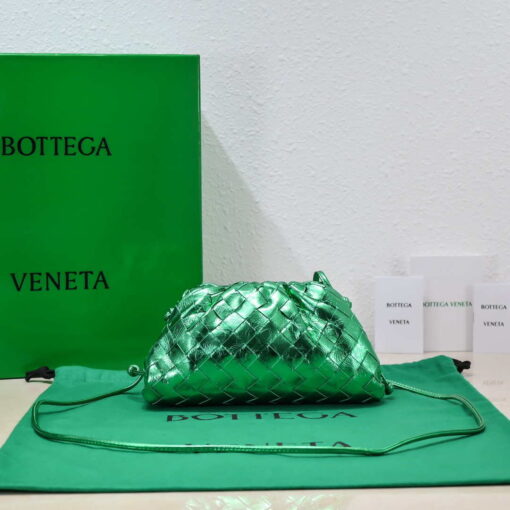 Replica BV 585852 Bottega Veneta Mini Pouch Buckskin leather clutch with strap metallic Green 3