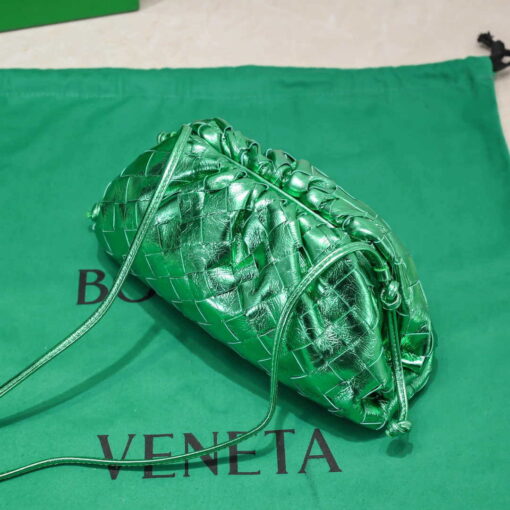 Replica BV 585852 Bottega Veneta Mini Pouch Buckskin leather clutch with strap metallic Green 5