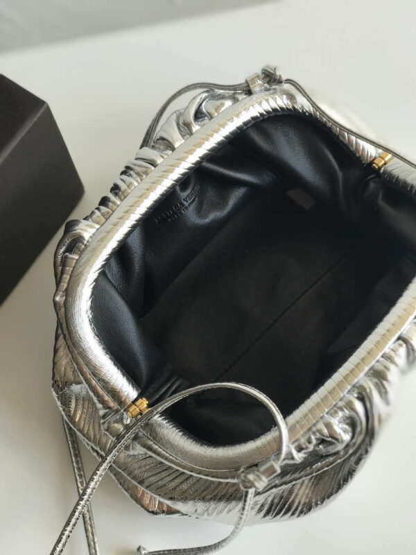 Replica BV 585852 Bottega Veneta Mini Pouch Lambskin leather clutch with strap metallic Sliver 6