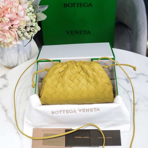 Replica BV 585852 Bottega Veneta Mini Pouch intrecciato leather clutch with strap Yellow