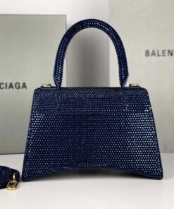 Replica Balenciaga 59283328 Hourglass Top Handle in Navy blue Suede Calfskin with Rhinestones 2