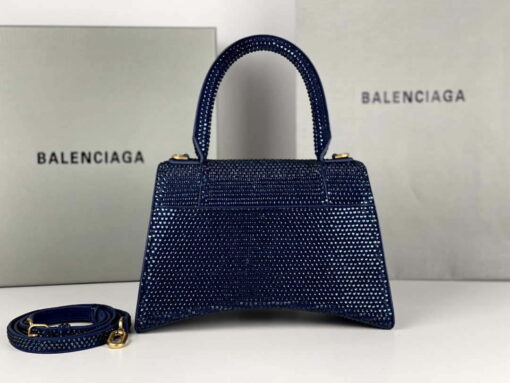 Replica Balenciaga 59283328 Hourglass Top Handle in Navy blue Suede Calfskin with Rhinestones 2