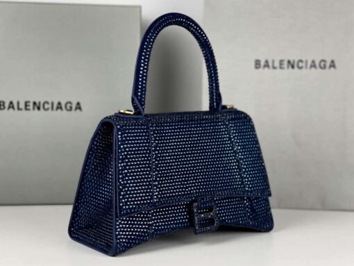 Replica Balenciaga 59283328 Hourglass Top Handle in Navy blue Suede Calfskin with Rhinestones 3