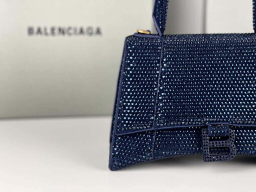 Replica Balenciaga 59283328 Hourglass Top Handle in Navy blue Suede Calfskin with Rhinestones 5