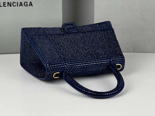 Replica Balenciaga 59283328 Hourglass Top Handle in Navy blue Suede Calfskin with Rhinestones 8