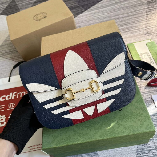 Replica Gucci 602204 Adidas X Gucci Gucci Horsebit 1955 Small Bag Navy& White 3