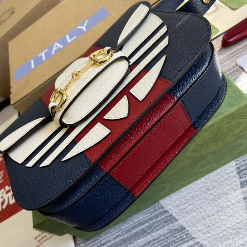 Replica Gucci 602204 Adidas X Gucci Gucci Horsebit 1955 Small Bag Navy& White 5