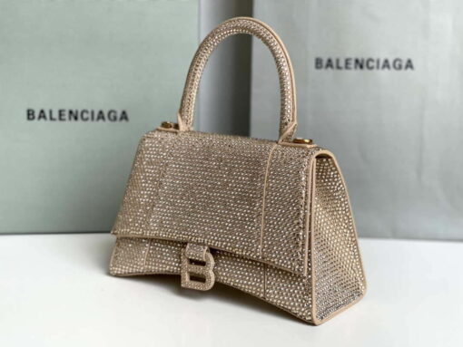 Replica Balenciaga 59283328 Hourglass Top Handle in Apricot Suede Calfskin with Rhinestones 8