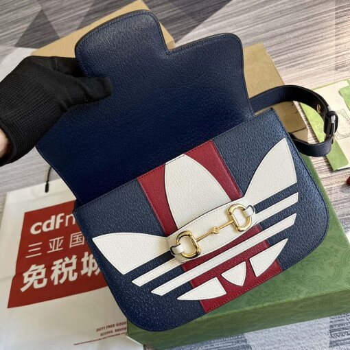 Replica Gucci 602204 Adidas X Gucci Gucci Horsebit 1955 Small Bag Navy& White 6