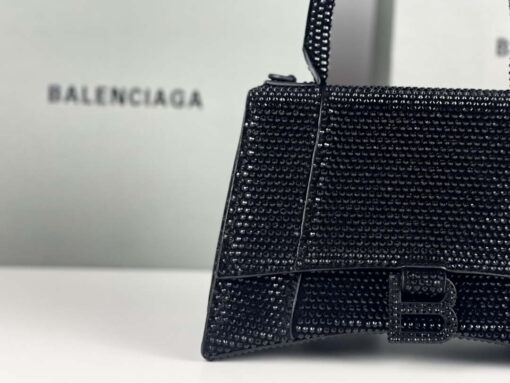 Replica Balenciaga 59283328 Hourglass Top Handle in Black Suede Calfskin with Rhinestones 5