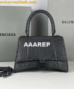 Replica Balenciaga 59283328 Hourglass Top Handle in Gray Suede Calfskin with Rhinestones