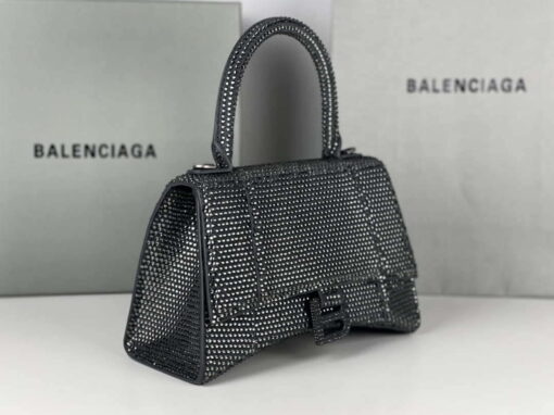 Replica Balenciaga 59283328 Hourglass Top Handle in Gray Suede Calfskin with Rhinestones 3