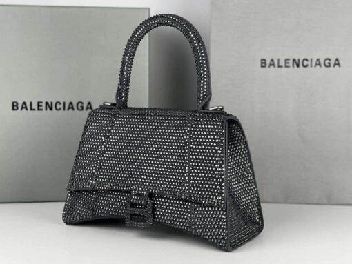 Replica Balenciaga 59283328 Hourglass Top Handle in Gray Suede Calfskin with Rhinestones 4