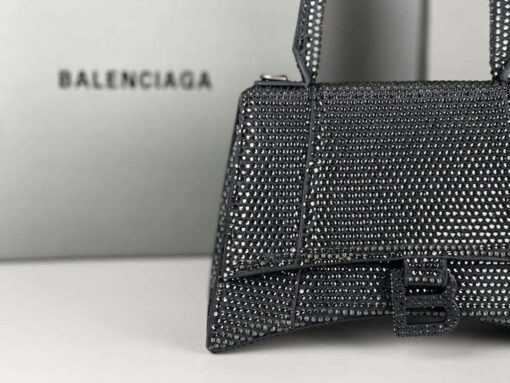 Replica Balenciaga 59283328 Hourglass Top Handle in Gray Suede Calfskin with Rhinestones 5