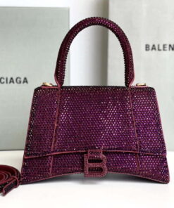 Replica Balenciaga 59283328 Hourglass Top Handle in Purple red Suede Calfskin with Rhinestones 2