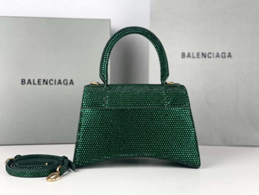 Replica Balenciaga 59283328 Hourglass Top Handle in Dark Green Suede Calfskin with Rhinestones 2