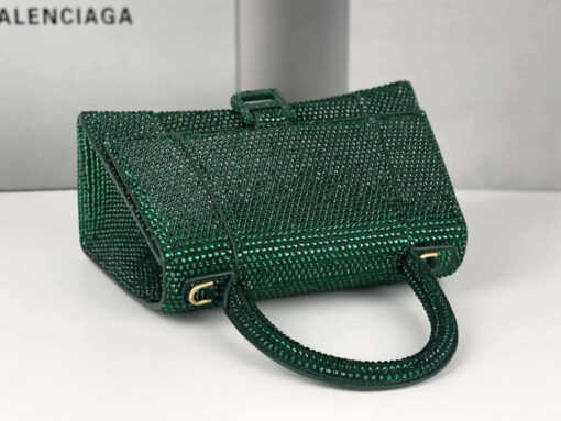 Replica Balenciaga 59283328 Hourglass Top Handle in Dark Green Suede Calfskin with Rhinestones 8