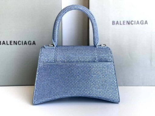 Replica Balenciaga 59283328 Hourglass Top Handle in Blue Suede Calfskin with Rhinestones 2