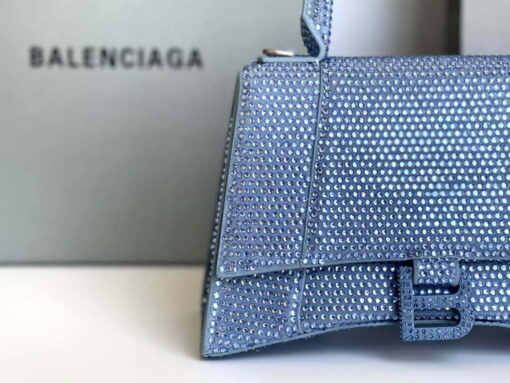 Replica Balenciaga 59283328 Hourglass Top Handle in Blue Suede Calfskin with Rhinestones 3