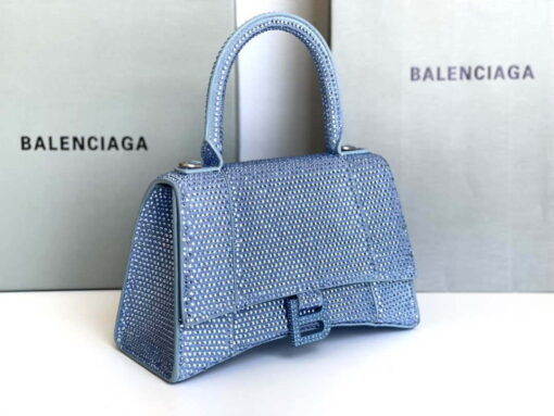 Replica Balenciaga 59283328 Hourglass Top Handle in Blue Suede Calfskin with Rhinestones 6