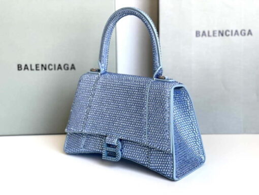 Replica Balenciaga 59283328 Hourglass Top Handle in Blue Suede Calfskin with Rhinestones 7