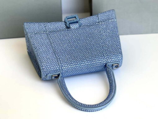 Replica Balenciaga 59283328 Hourglass Top Handle in Blue Suede Calfskin with Rhinestones 8