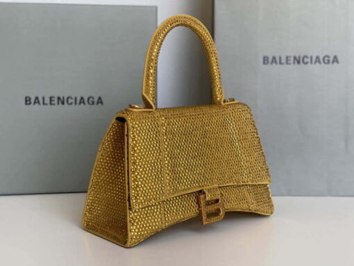 Replica Balenciaga 59283328 Hourglass Top Handle in Yellow Suede Calfskin with Rhinestones 8