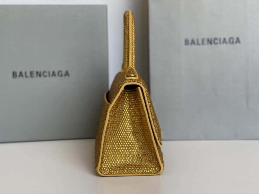 Replica Balenciaga 59283328 Hourglass Top Handle in Yellow Suede Calfskin with Rhinestones 10