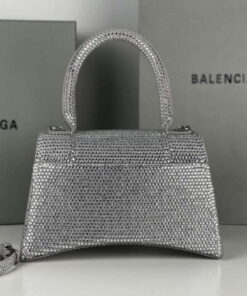 Replica Balenciaga 59283328 Hourglass Top Handle in Sliver Suede Calfskin with Rhinestones 2