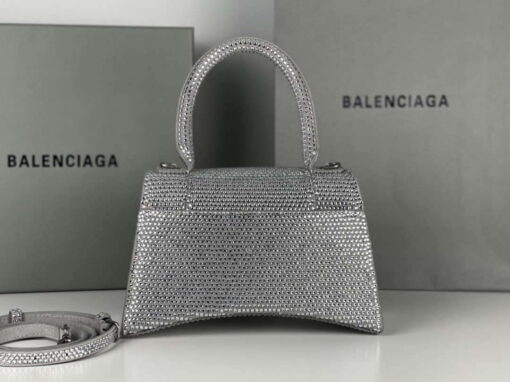 Replica Balenciaga 59283328 Hourglass Top Handle in Sliver Suede Calfskin with Rhinestones 2