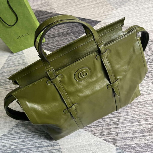 Replica Gucci 725683 Large Tote Bag With Tonal Double G Forest green 4