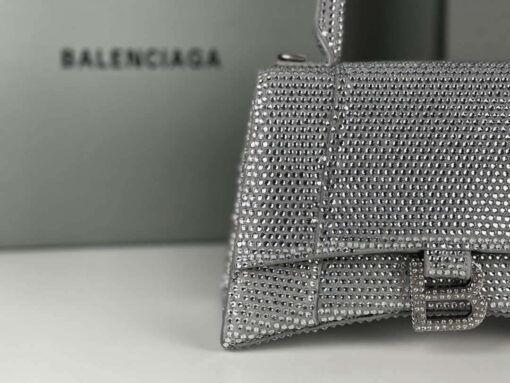 Replica Balenciaga 59283328 Hourglass Top Handle in Sliver Suede Calfskin with Rhinestones 5