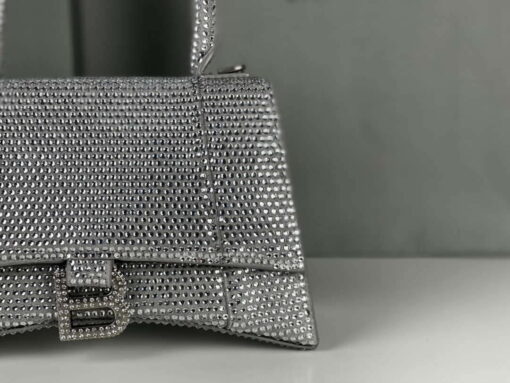 Replica Balenciaga 59283328 Hourglass Top Handle in Sliver Suede Calfskin with Rhinestones 6