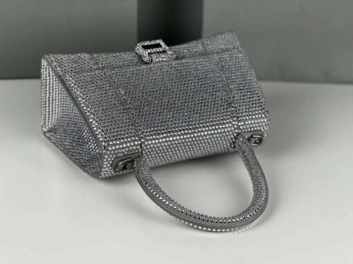 Replica Balenciaga 59283328 Hourglass Top Handle in Sliver Suede Calfskin with Rhinestones 8