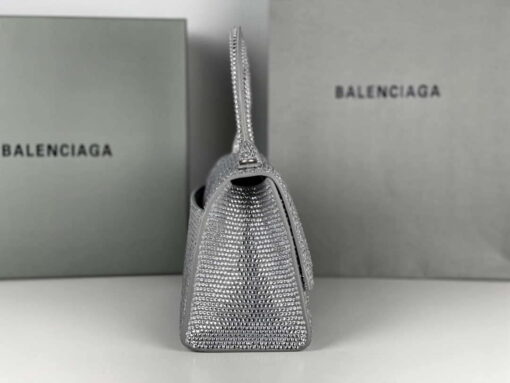 Replica Balenciaga 59283328 Hourglass Top Handle in Sliver Suede Calfskin with Rhinestones 9